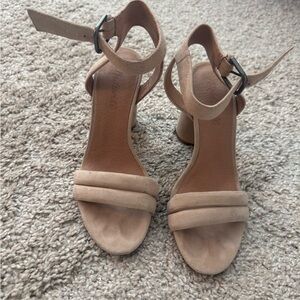 Madewell Beige Suede Ankle-Strap Block Heel Sandals